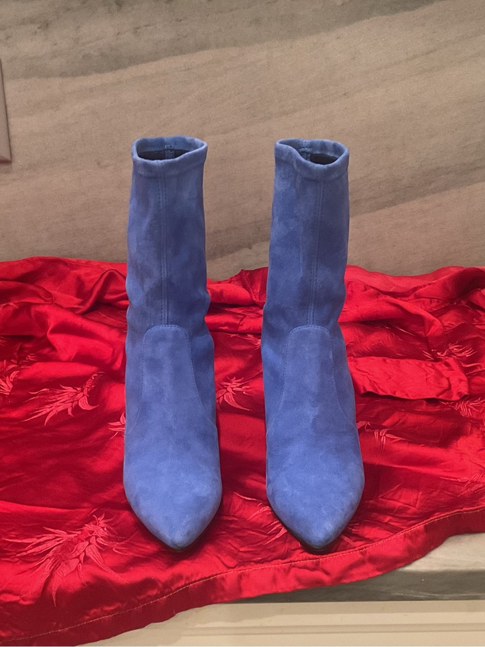 Stuart Weitzman Royal Blue Pointed-Toe Stiletto Ankle Boots